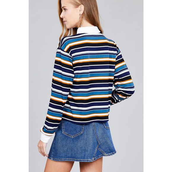 Ladies fashion plus size long sleeve multi striped dty brushed shirts - Picture 4 of 8